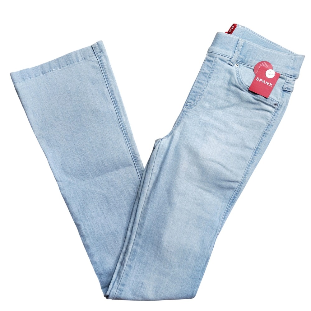 Spanx Flare Jeans Women Small Petite Tall Light Wash NWT Retro Pull On Stretch